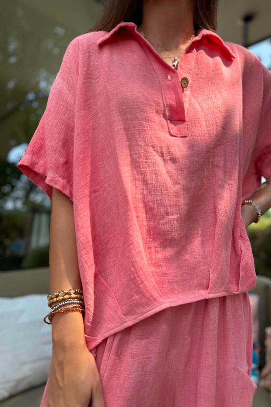 Lina Linen Blend French Tuck Blouse Washed Watermelon